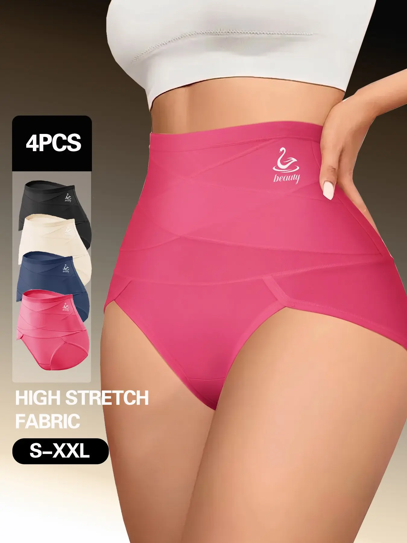 4pcs Women's Elastic Waistband Briefs, Panties, High-Waist Mesh Breathable Triangle Underwear, Comfortable Daily Wear, Postpartum Recovery Essential