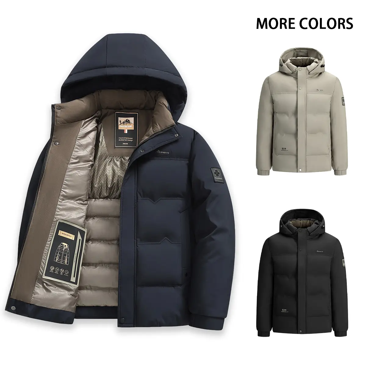 Men Hooded Puffer Winter Jacket, Heat Reflective Lining Zip Padded Coat, Wind Resistant Sleeve Patch Casual Outerwear, Multiple Colors Regular Fit Thermal Jacket for Autumn Winter Commute, City Walking, Travel And Daily Casual Outfits
