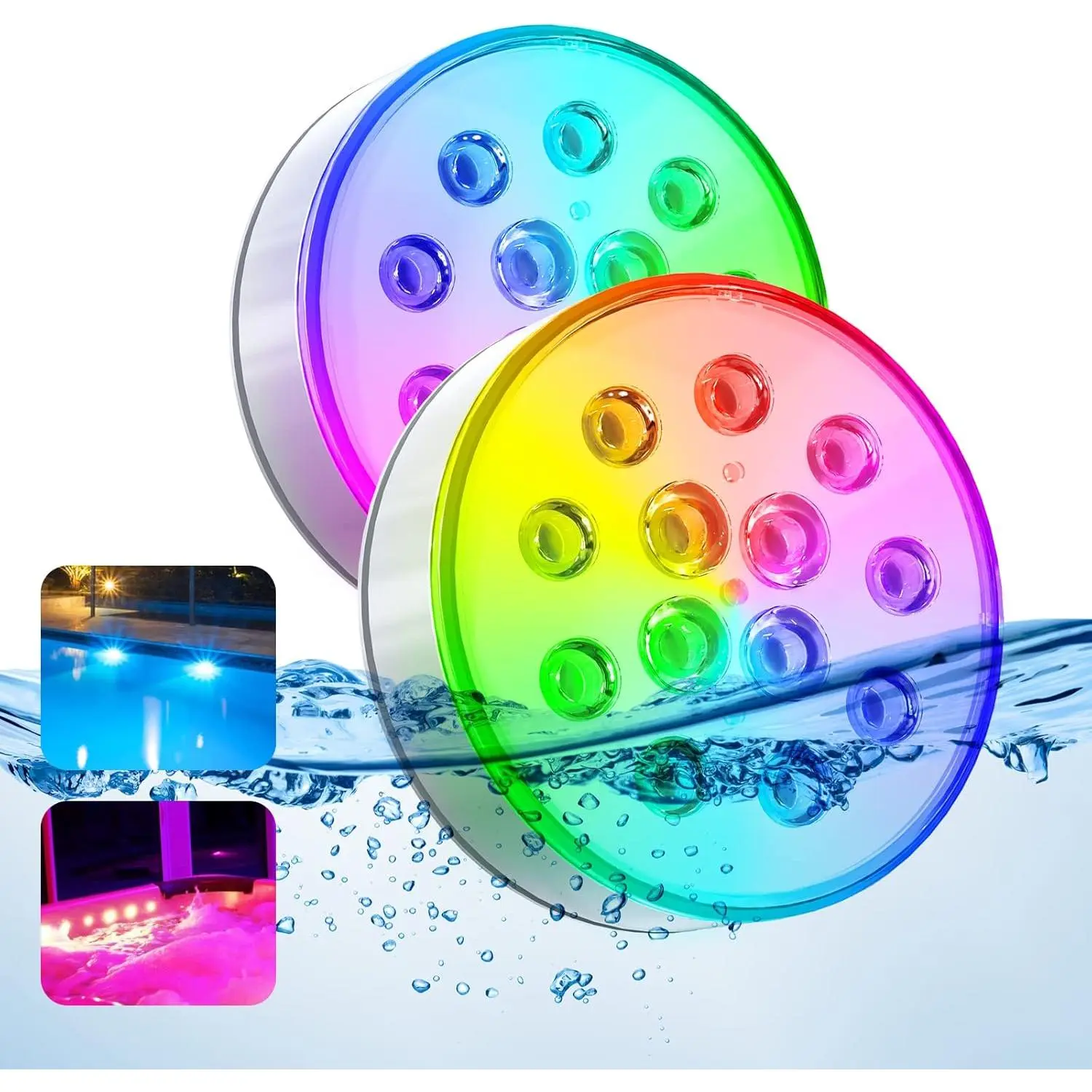 Upgraded Rechargeable Submersible LED Lights with Remote IP68 Waterproof, 16 Colors Hot Tub Underwater Pool Lights for Above Ground Inground Pool, Bath, Party, Vase - 2 Pack