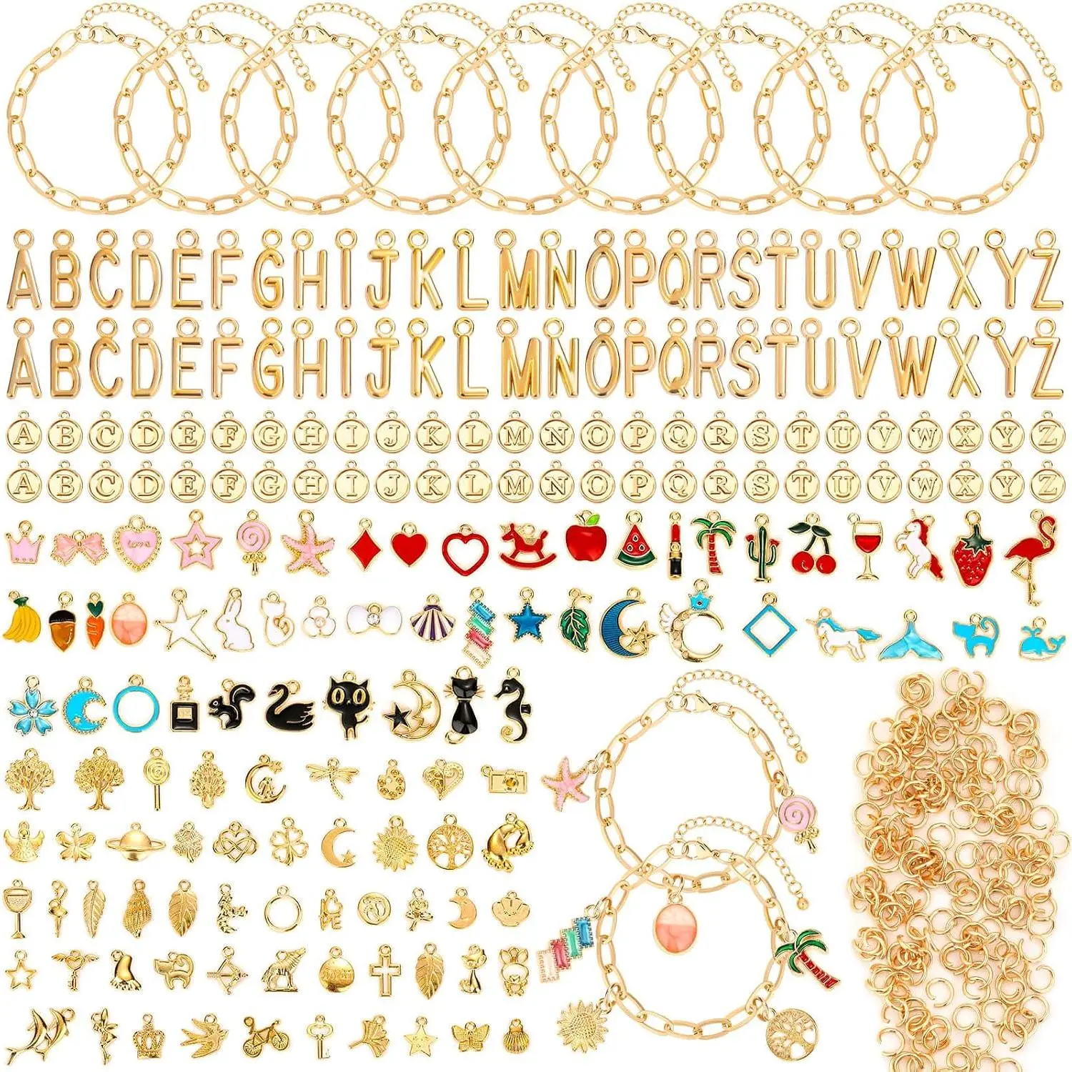 416 count  Charm Bracelet Making Kit, Including Paperclip Chain Bracelets, Charms, Jump Rings for  Making