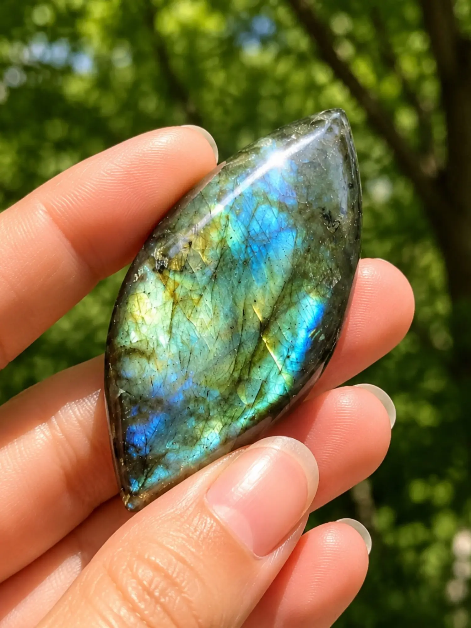 Natural Flash Labradorite Leaf Cabochon, Polished Teardrop Gemstone Beads, DIY Jewelry Making, Earring Pendant, Home Decor Gift