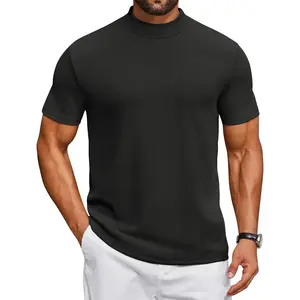 Mens Mock Turtleneck Shirts Short Sleeve Casual Basic T-Shirts Ribbed Solid Pullover TopsGift.