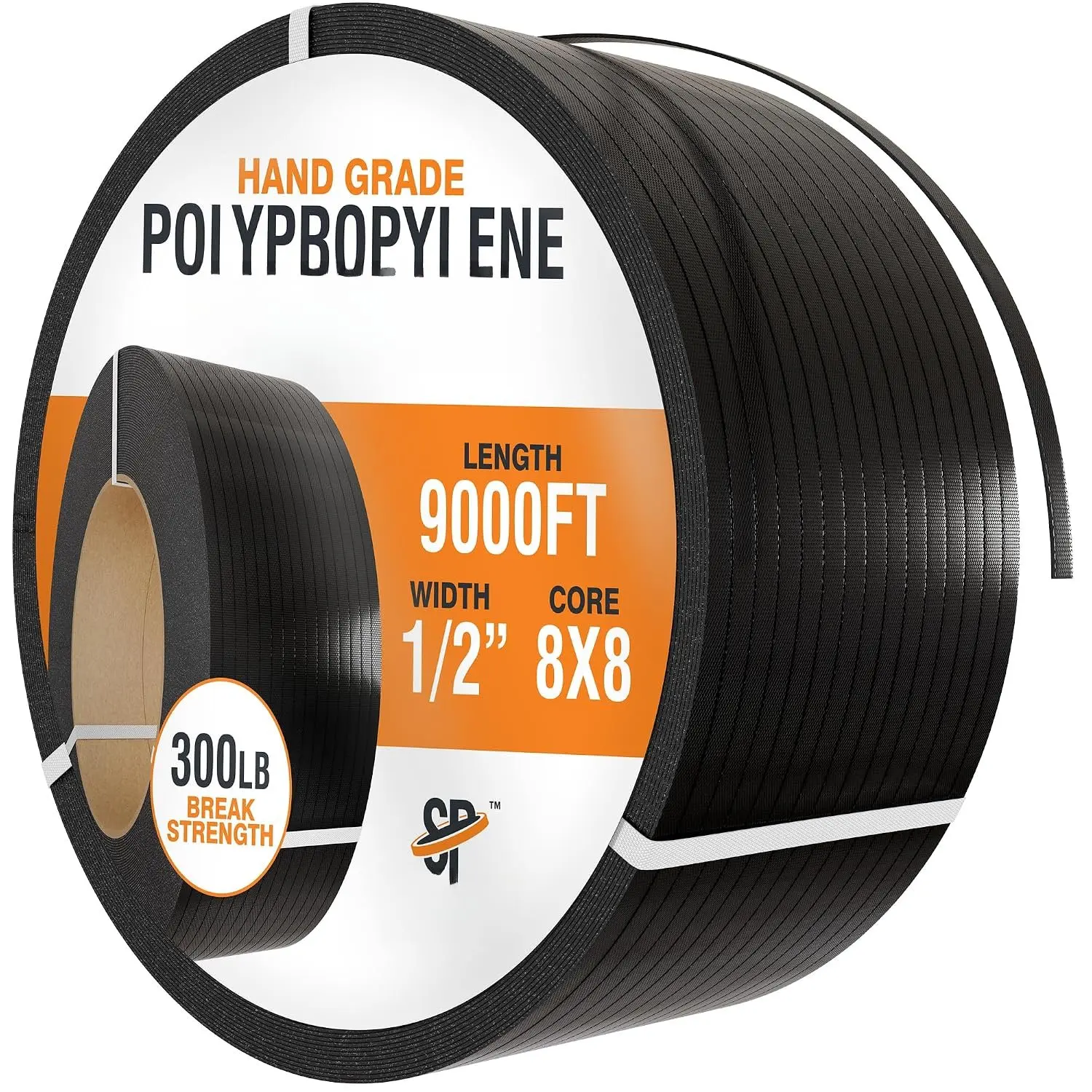 Polypropylene Strapping Roll 300 LB 8"x8" Core | Hand Grade Industrial Strength PP for Pallet Securing & Bulky Packaging 300 lb Break Strength with Durable Plastic Banding