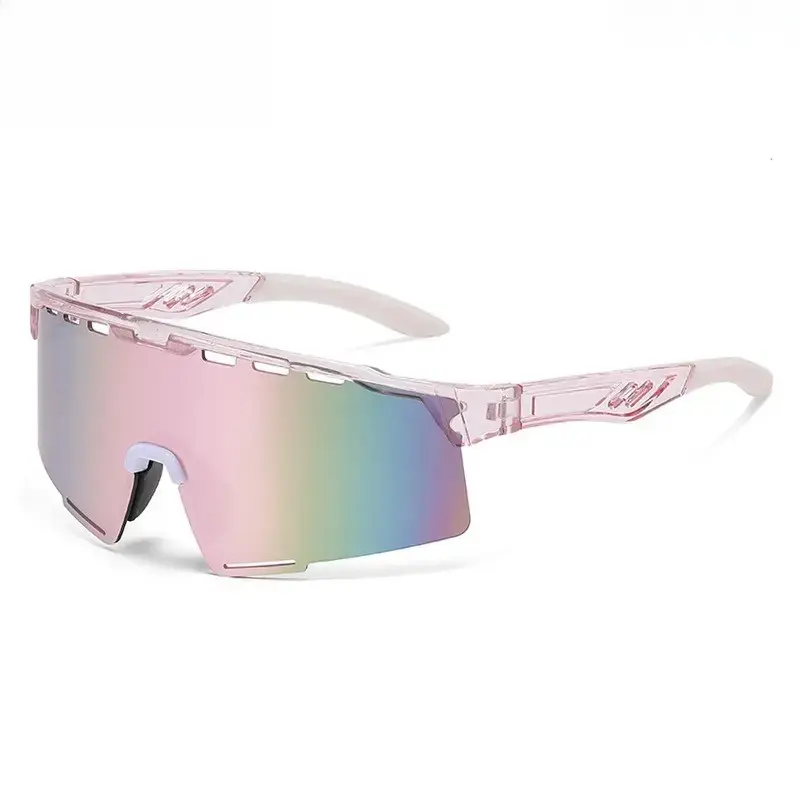 XUH Shield-Style Women's Polarized Sunglasses - Pink Transparent Frame, Rainbow Mirror Lens, UV400 Anti-UV Protection, Anti-Slip Ventilated Sport Shades for Cycling, Running, Womens Sunglasses, Polarizer Women's Sunglasses