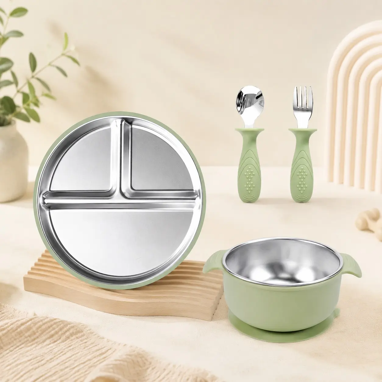 Kitchen Utensil Set for Babies, Stainless Steel Bowl, Spoon, Fork, Baby Food Bowl, Heat Resistant, Easy to Clean, Safe for Kids