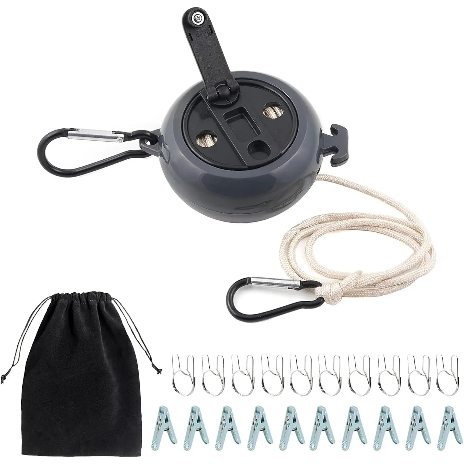 32 FT Portable Travel Clothesline, Retractable Camping Clothesline for RV, Cruise Ships, Hotels, Beach, Indoor & Outdoor Clothes Drying, Comes with 10 Windproof Clips, 10 Clothespins & 1 Storage Bag