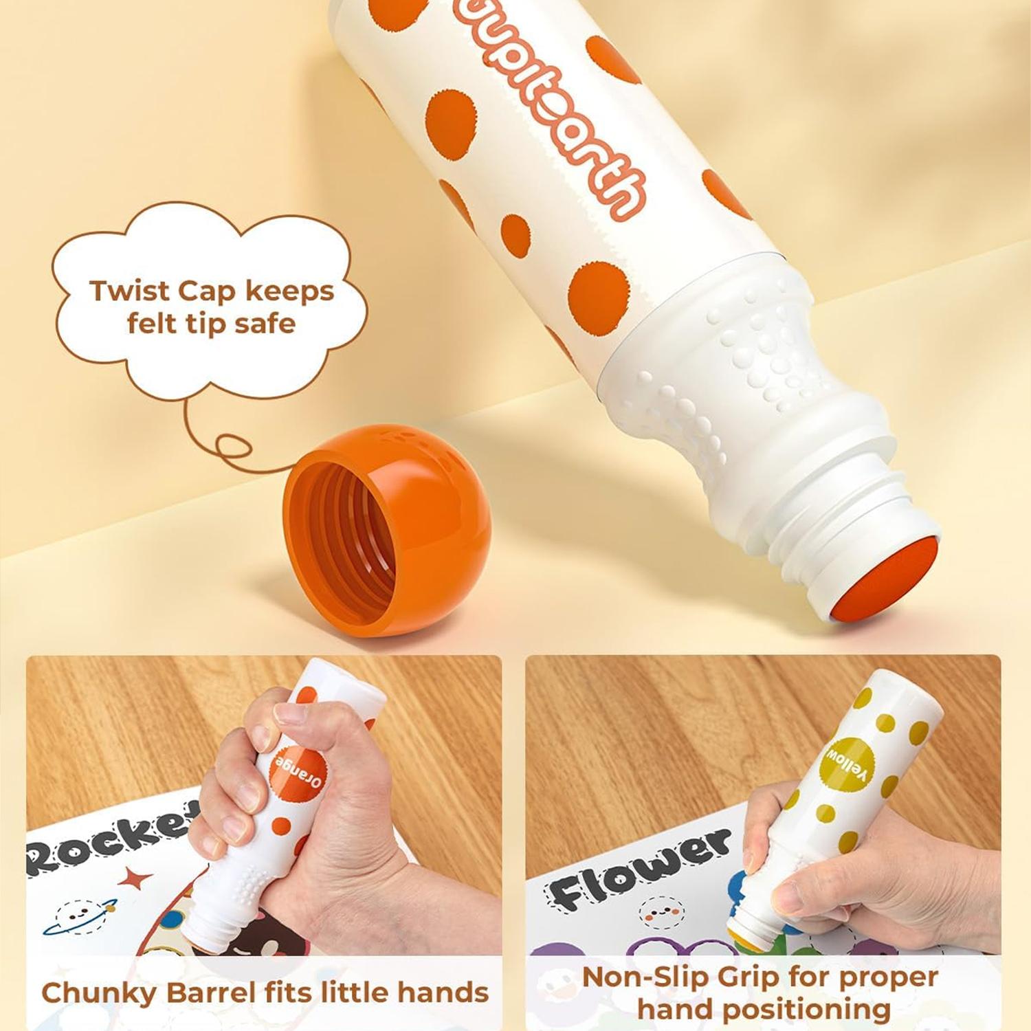 16 Color Dot Markers for Toddlers, Includes 120 PDF & 24 Printed Activity Papers, 2 Stencils, Washable Non-Toxic Bingo Daubers for Toddler Arts and Crafts, Preschool Art Supplies Gift Colorful Precision Pens Colorful Gel Pens, markers for coloring