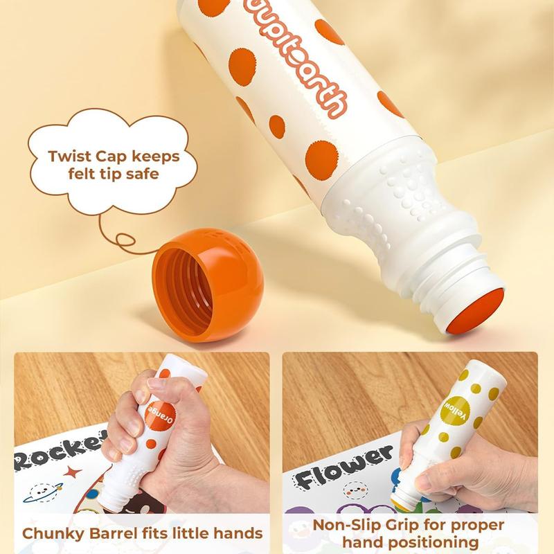 16 Color Dot Markers for Toddlers, Includes 120 PDF & 24 Printed Activity Papers, 2 Stencils, Washable Non-Toxic Bingo Daubers for Toddler Arts and Crafts, Preschool Art Supplies Gift Colorful Precision Pens Colorful Gel Pens, markers for coloring