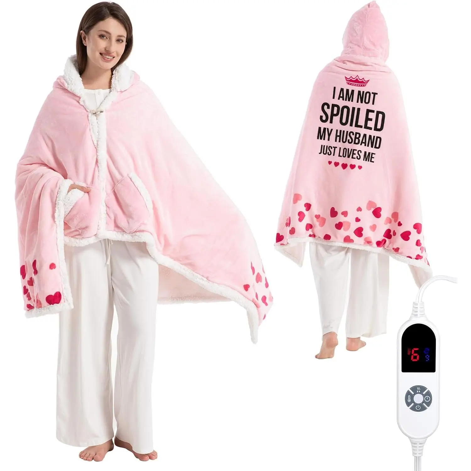 Wearable Heated Blanket Hoodie for Women, Valentines Day Gifts for Wife Women, Electric Throw Blanket, Heated Shawl Wraps Poncho,  Day Birthday Anniversary Day , Spoiled Wife