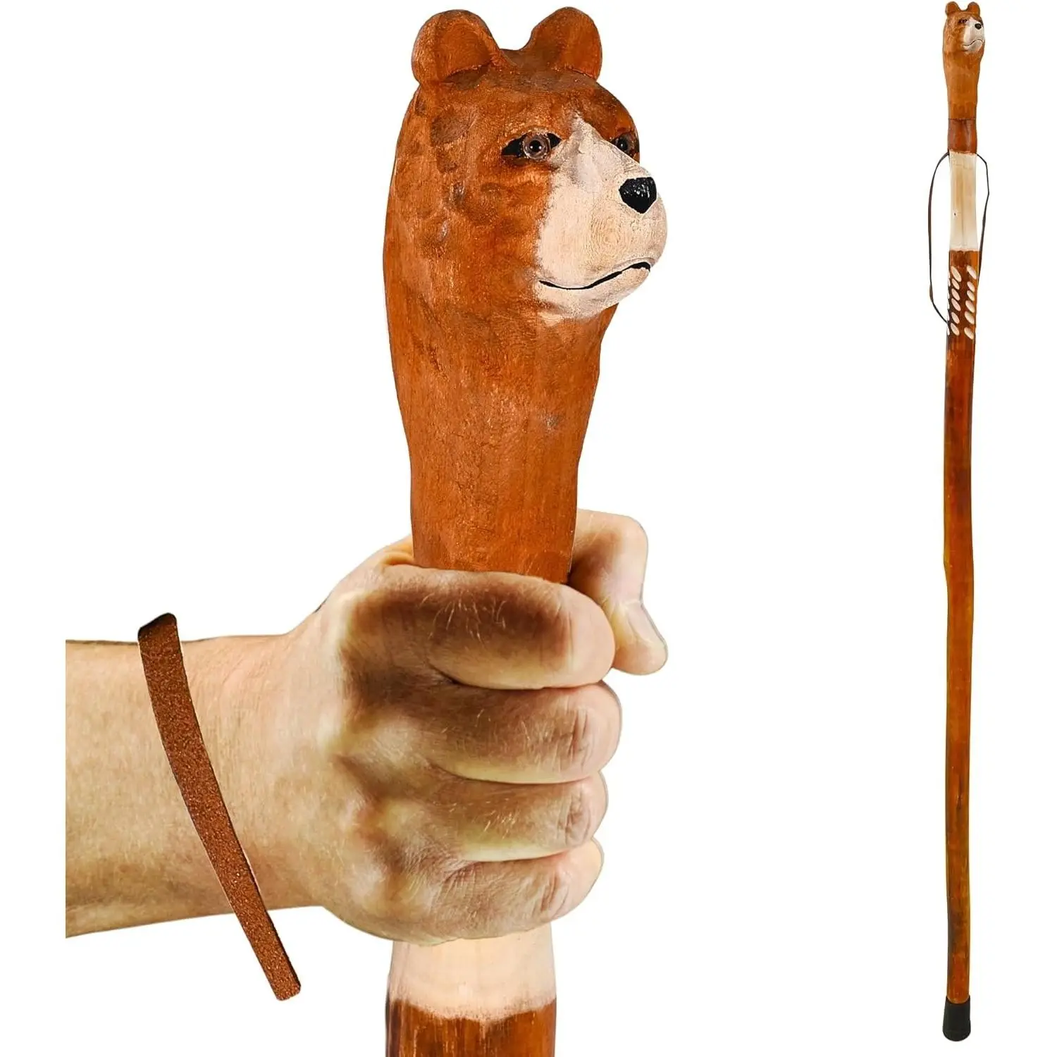 Lightweight Sturdy Wooden Walking Stick with Animal Head Sculpted, Trekking Pole Cane for Men Women and Seniors, Ideal Durable Outdoor Hiking Walking Gear for Daily Use