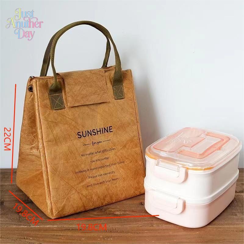 Insulated Lunch Tote Bag for Women Men Waterproof Tyvek Paper Lunch Bag with SUNSHINE Print Leak-Proof Thermal Cooler Bag for Work Picnic and School Durable Handbag for Bento Boxes
