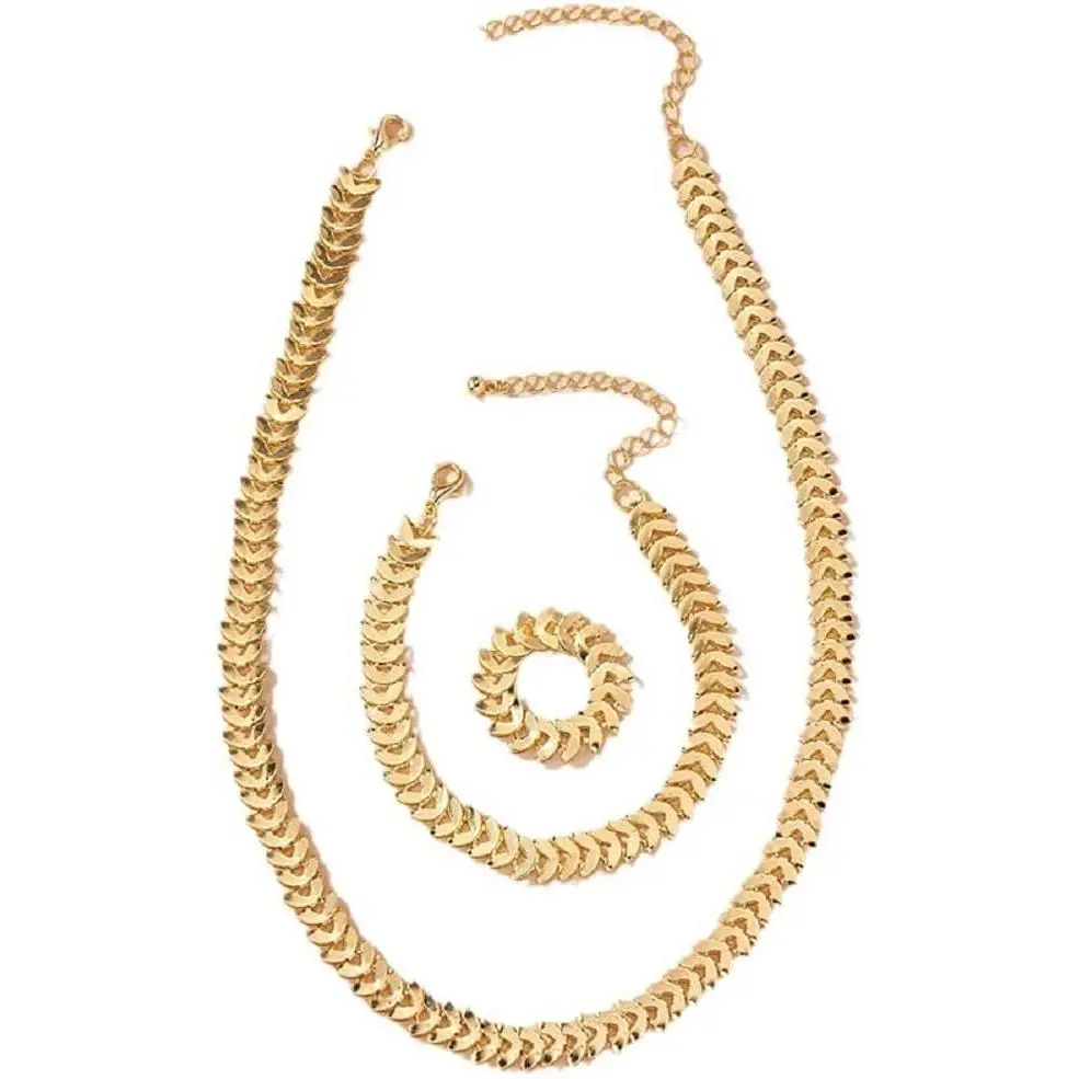 Singapore Cuban Chain Necklaces Brraclet Ring Non Tarnish Ears of Wheat Simple Trendy Chunky Long Link Chain  Set for Women