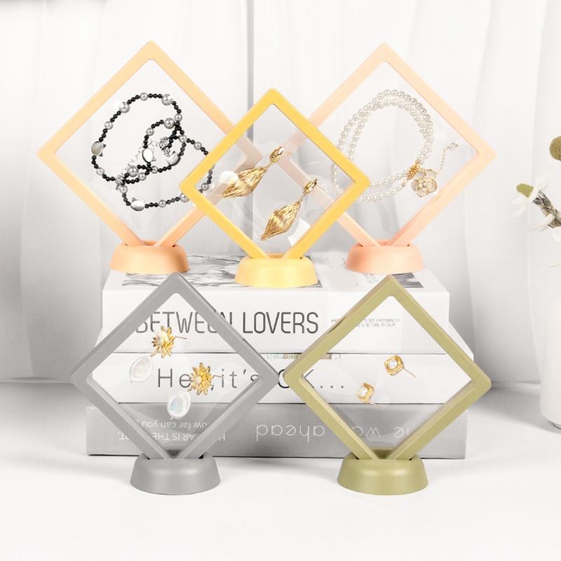 3D Floating Display Box, Dustproof Jewelry Packaging, Transparent Hanging Storage Box for Storing Necklaces, Bracelets, Rings, Coins, Earrings, and Pins, with Elastic Film, Gift Box for Retail and Personal Use.