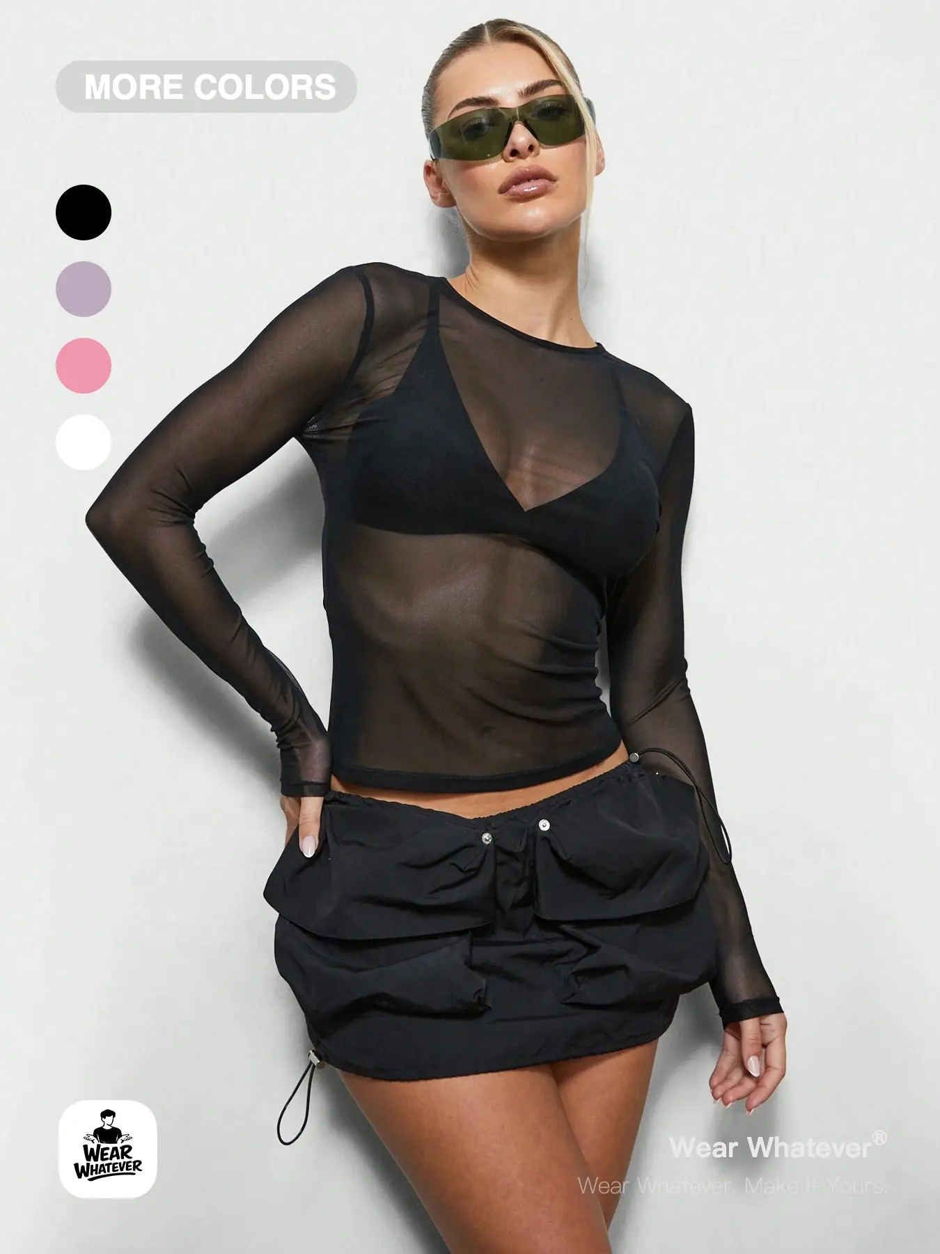 Wear Whatever Women’s Sheer Mesh Long Sleeve Top, Fitted Transparent Layering Shirt for Going Out, Clubwear, Festival, Date Night, Vacation and Y2K Streetwear Outfits
