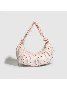 New versatile pleated lace polka dot dumpling bag with drawstring and zipper, crossbody canvas bag, commuter tote bag for women