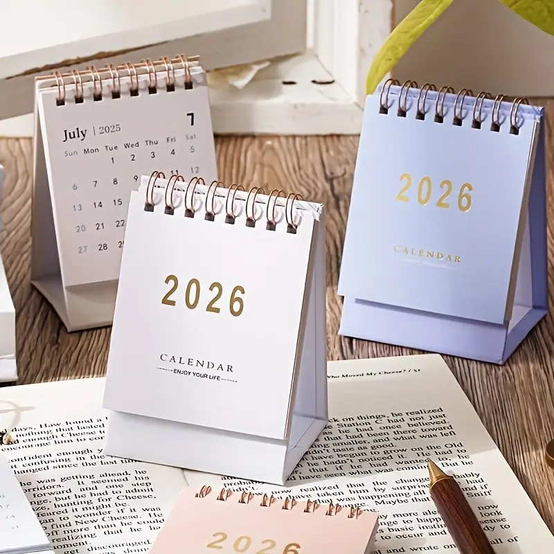 2026 Mini Desk Calendar, Monthly and Weekly Planner, Dual Line Binding, Home or Office Organizer, Minimalist Monochrome Design