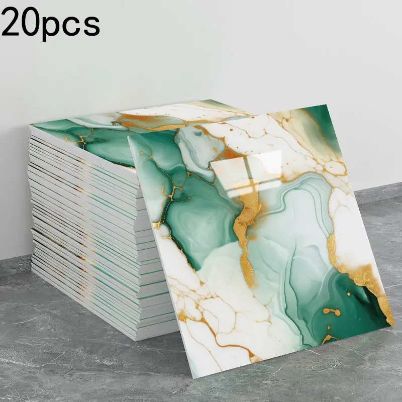 20 pieces of marble veneer and adhesive wall decoration panels, waterproof bathroom wall panels, peel-and-stick tiles, polyvinyl chloride foam wall panels, suitable for kitchens, bathrooms and living rooms, Decorative Wall Panel, Self Adhesive Wall Panels