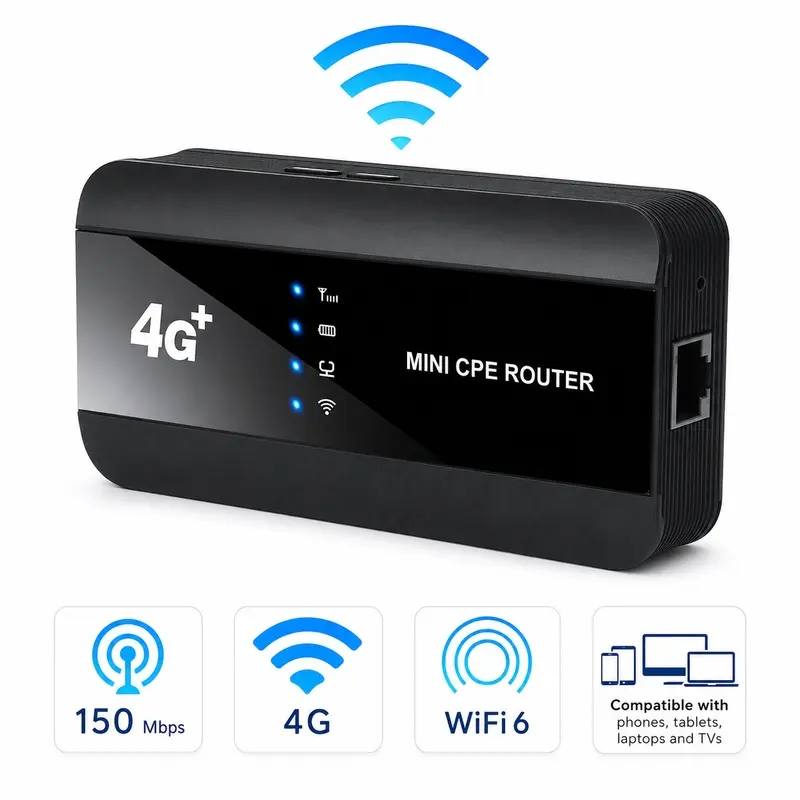 Portable WiFi Hotspot 4G LTE Travel Router, Up to 300Mbps Mobile Internet with WiFi 6, 3000mAh Battery, SIM Card Slot and LAN Port, Multiple Device Connection for Travel RV Camping and Outdoor Work
