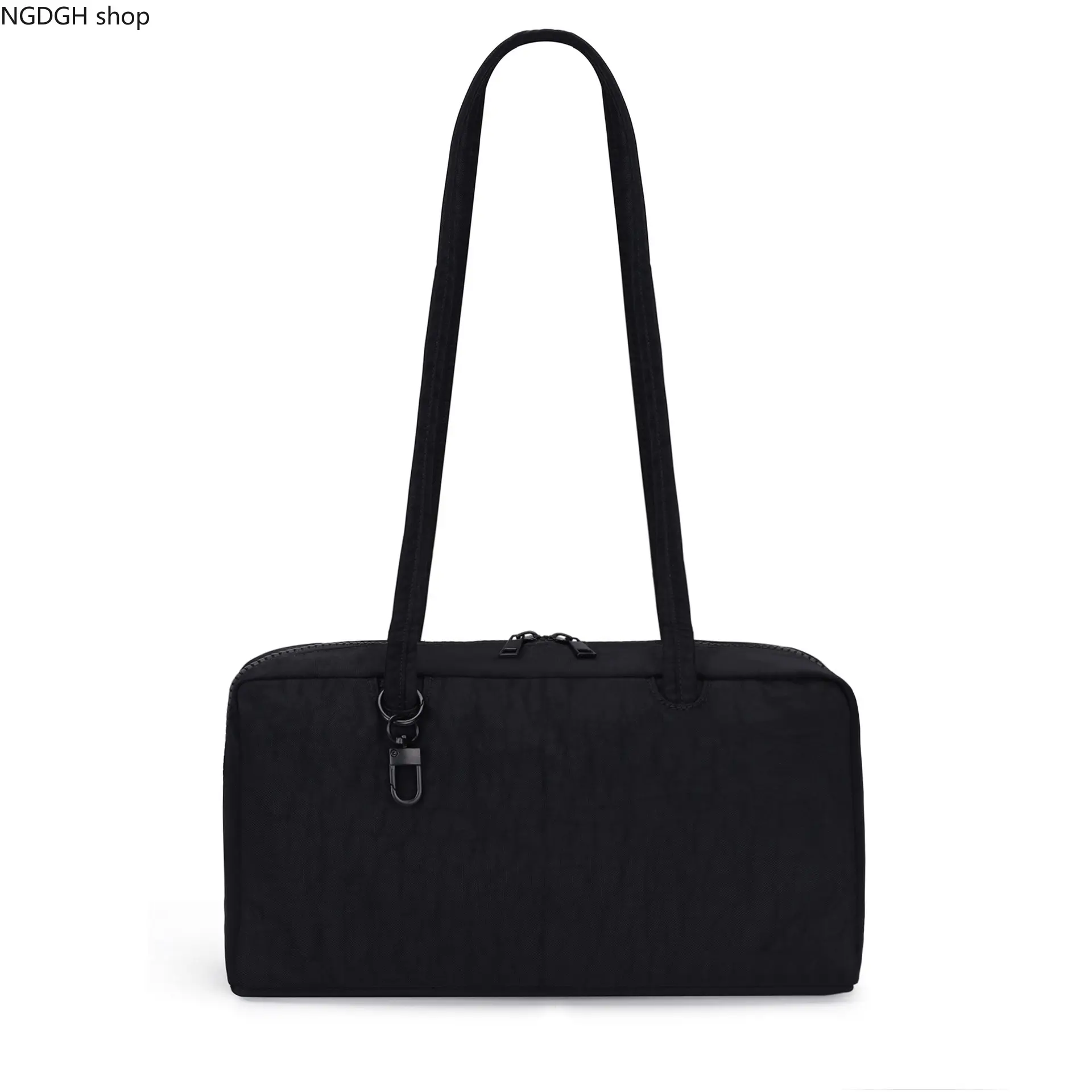 Women's Rectangular Nylon Shoulder Bag with Shoulder Straps, Zipper Pouch, Flat Bottom - Zipper Tote for Work, Travel (Sports & Outdoor Everyday Carry)