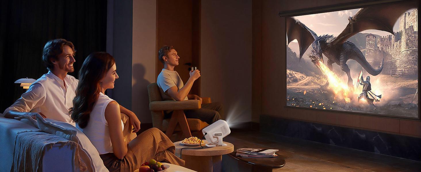 X3AR Smart Projector with WiFi 6 and Bluetooth 5.4, 4K Support 600 ANSI Native 1080P Portable Mini Projector with Android 14 OS Auto Focus & Keystone, 270° Rotatable for Bedroom Home Theater Outdoor Movie White&Gray