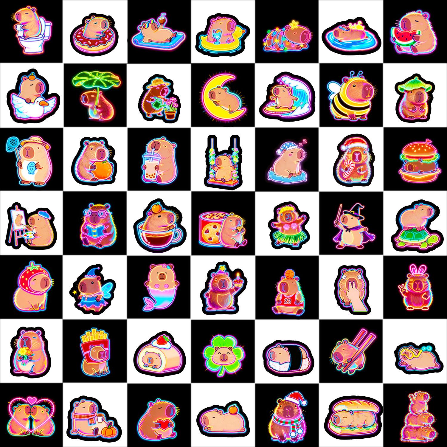 60 PCS Aesthetic Neon Capybara Stickers Pack, Waterproof Funny Animal Decals for Skateboard Luggage Journal Planner, Kawaii Capybara Stuff Gifts Capybara pull up!🚗✨ Decorating my hydro flask with these aesthetic neon capybaras!