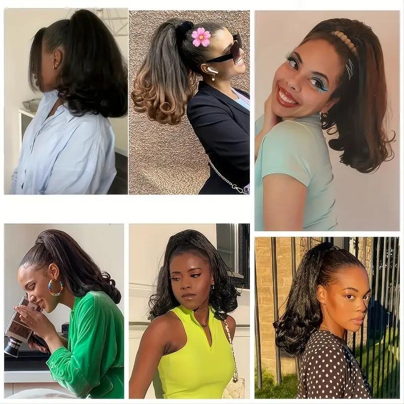 Mother's Day Gift Fashion Drawstring Yaki Ponytail Hair Extension Short Curly Voluminous Clip On Puff for Women synthetic hairpiece