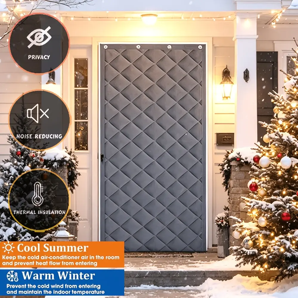 Thick Quilted Thermal Door Curtain, Windproof Cold-Blocking Insulated Door Screen, Heavy-Duty Winter Warm Door Cover for Home Outdoor