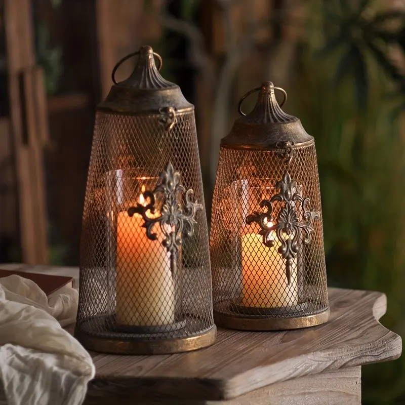 Large Vintage Glass Hanging Hurricane Lamp Pillar-Shaped Candle Holder for Desktop Display, Wedding, Holiday Celebration & Home Decor