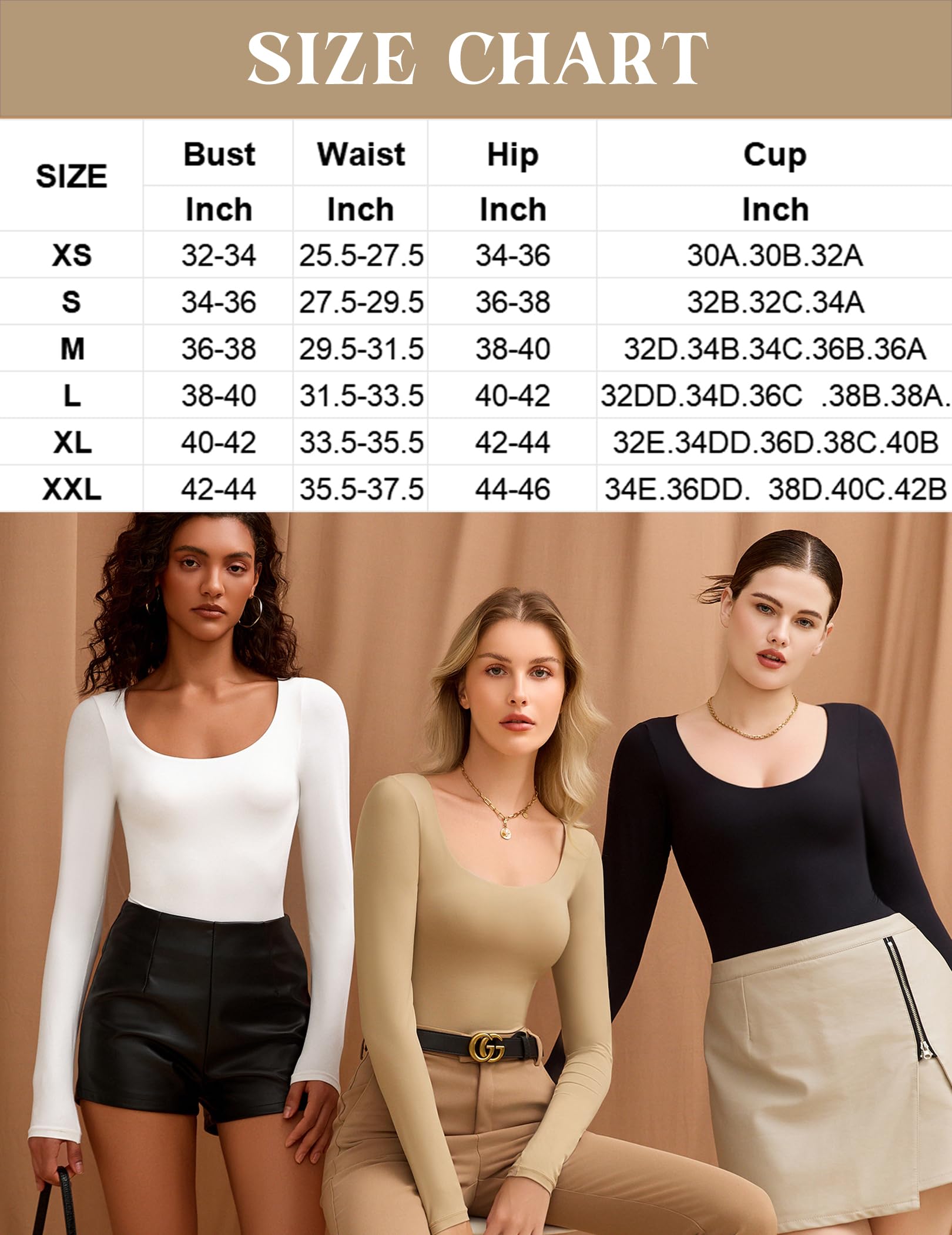 Clearance Sale - Limited Sizes Available** Bodysuits for Women Long Sleeve Body Suits Womens Scoop Neck Bodysuit Double Lined Tops
