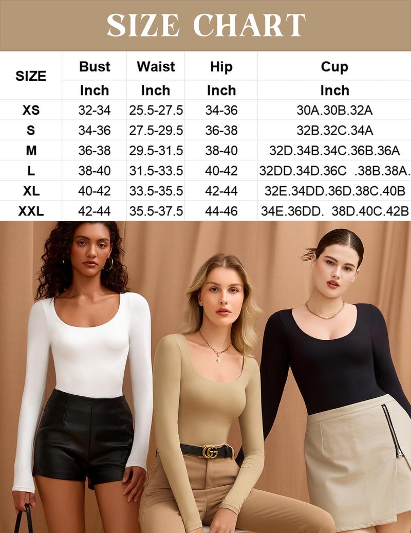 Clearance Sale - Limited Sizes Available** Bodysuits for Women Long Sleeve Body Suits Womens Scoop Neck Bodysuit Double Lined Tops
