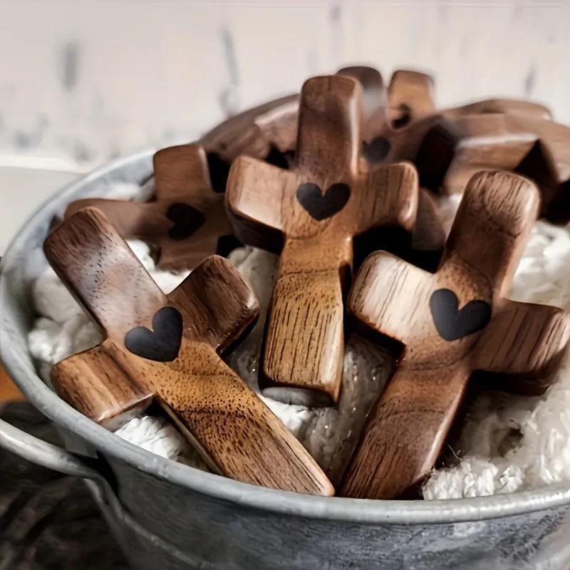 3Pcs/6Pcs Wooden Cross Decorations - Multi-functional Spiritual Symbols for Home & Office, Easter Basket Essentials Cross Fidget for Anxiety Relief, Altar Religious Decorating Ornaments Set Art Christmas Gifts Decorative