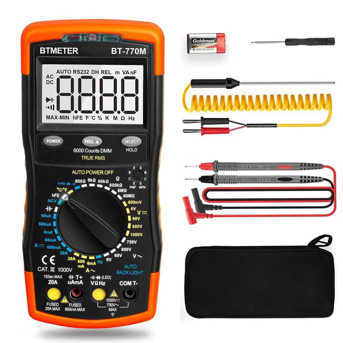 2026 Digital Multimeter TRMS 6000 Count, BTMETER BT-770M Auto/Manual Ranging DMM Electrical Meter Tester for AC/DC Amp, AC/DC Volt, Ohm Capacitance Frequency Continuity Temperature NCV, Auto Backlight