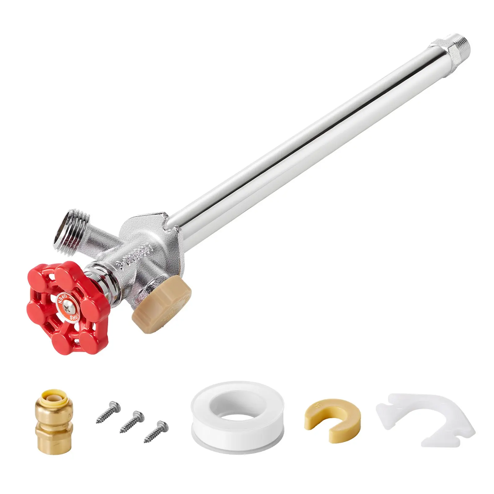 VEVOR Anti-Siphon Frost-Proof Sillcock, 12" Freeze Proof Outdoor Faucet Bib with Backflow Preventer, 1/2" Push-to-Fit Connector X 3/4" Hose Bibb, No Lead Frost-free Spigot for PEX Copper CPVC Pipes, Car Washing, 12 In, Brass, Year-Round