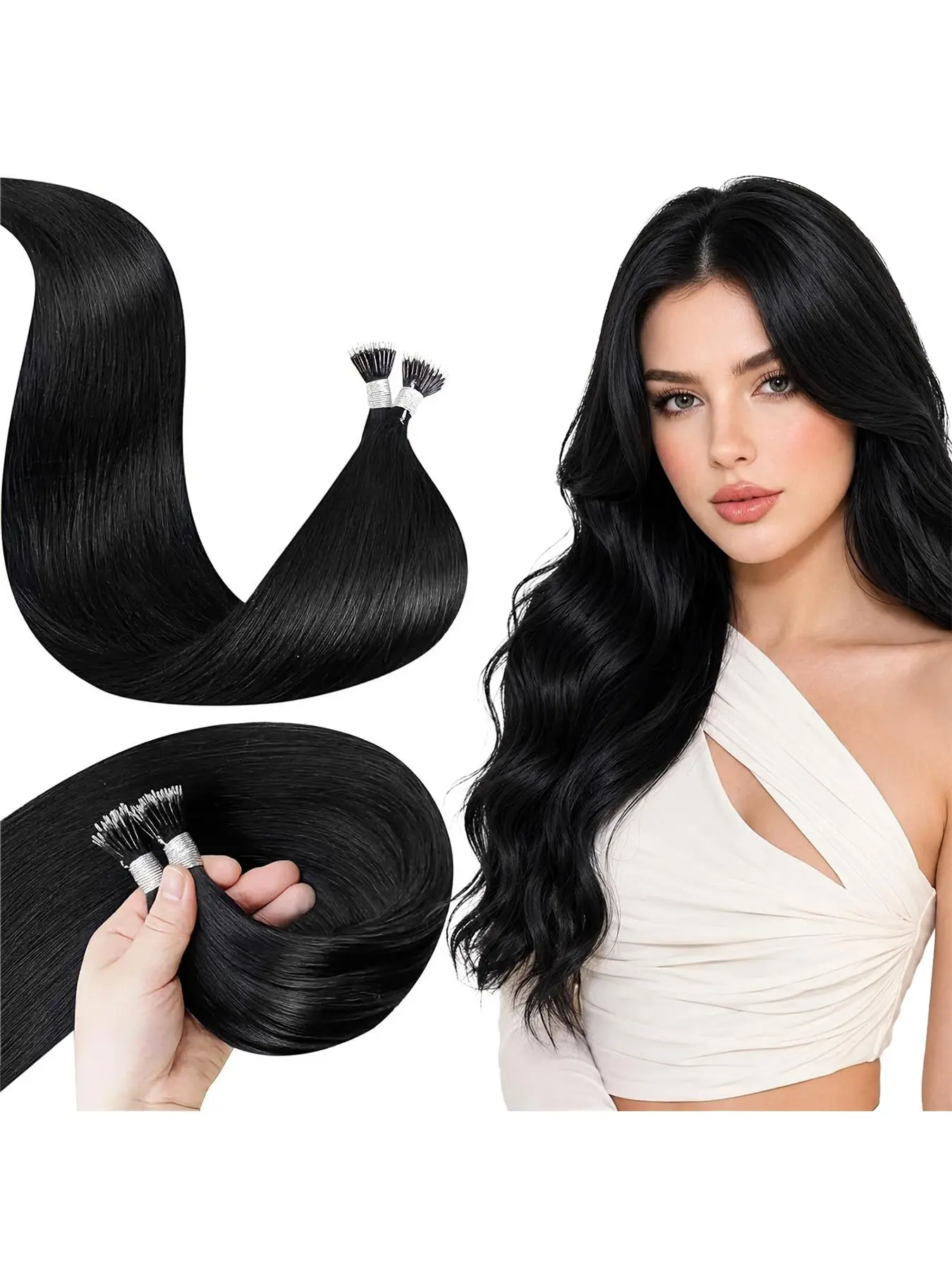 【Nano Extension】Nano Bead Hair Extensions Human Hair Black Brown Nano Ring Hair Extensions Balayage Dark Brown Mix Medium Browns Nano-Tip Hair Extension Real Human Hair for Wedding 100 Strands 100g