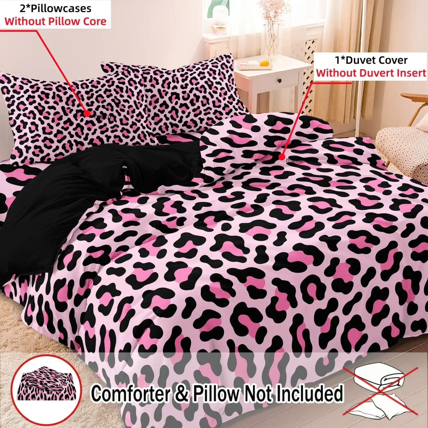 3pcs Pink Leopard Print Fashion Duvet Cover Set 1 Duvet Cover + 2 Pillowcases Without Pillow Inserts, Four Seasons Home Dorm High-Definition Printed Luxury Patterned Bedding Set, Decorative Duvet Cover Bed Sets