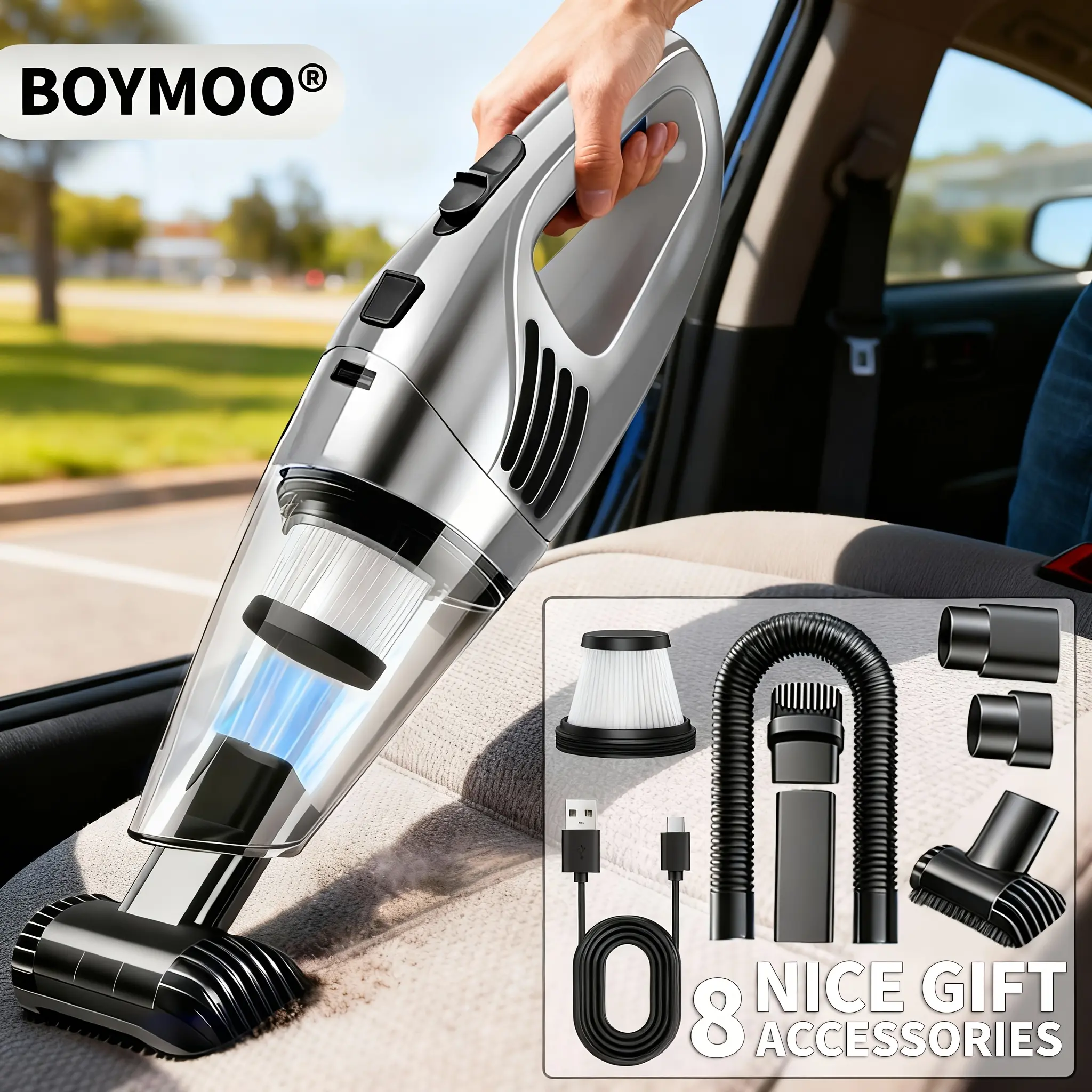 Cordless Powerful Vacuum Cleaner, 6000Pa Strong Suction, Handheld Design,1.4 Lbs, 7 Accessories, 45dB Low Noise,Crevice Cleaning-Extension Hose,