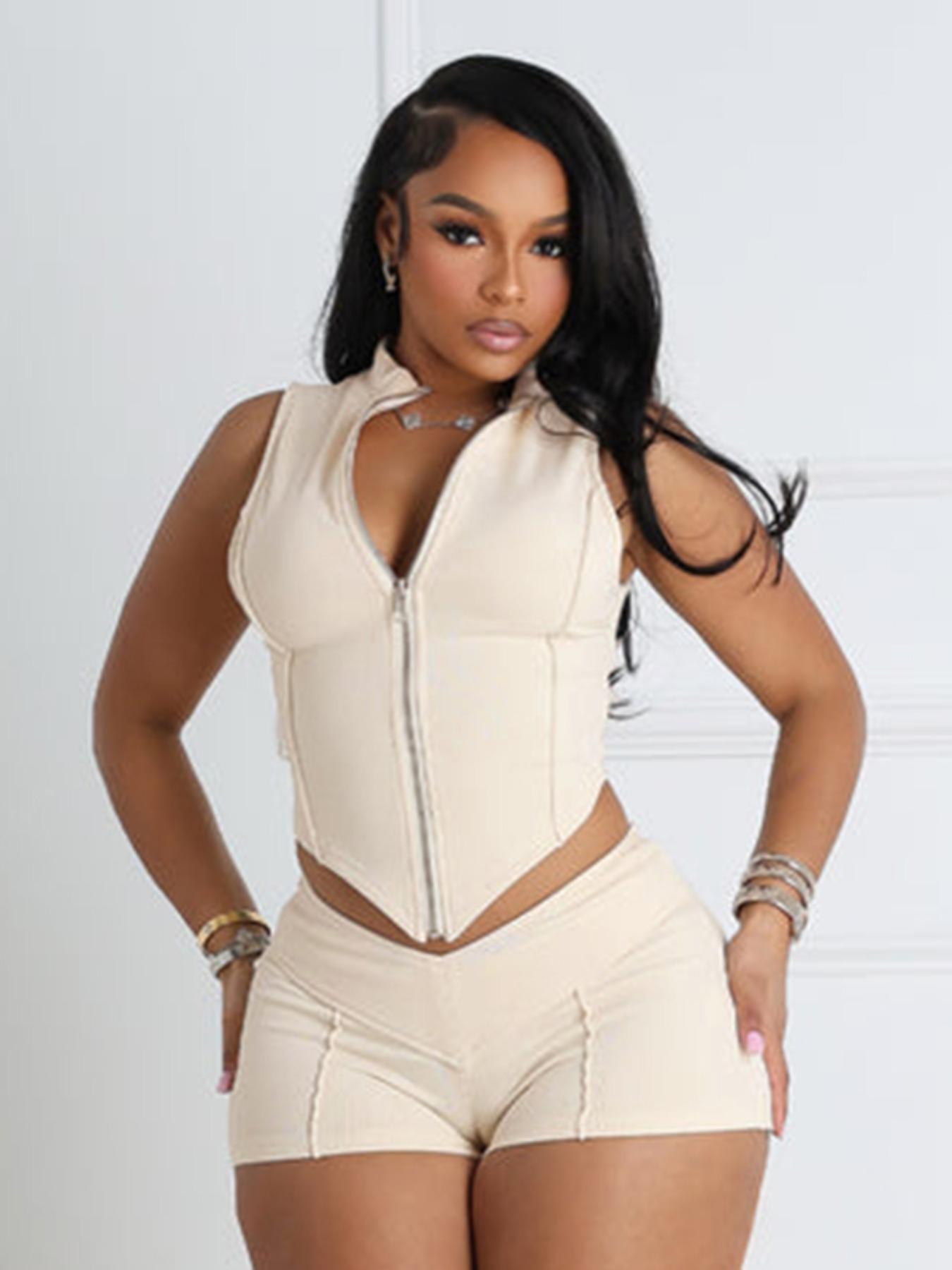 Two-piece Set Women's Solid Crop Tank Top & Skinny Shorts, Casual Fashion Chic Cozy Outfits for Daily Outdoor Wear, Ladies Summer Clothes