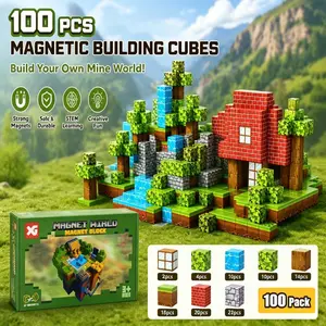 100pcs Magnetic Building Blocks Set for Kids, Mine World Magnetic Cubes Stem Construction Toy, Educational Magnet Tiles Building