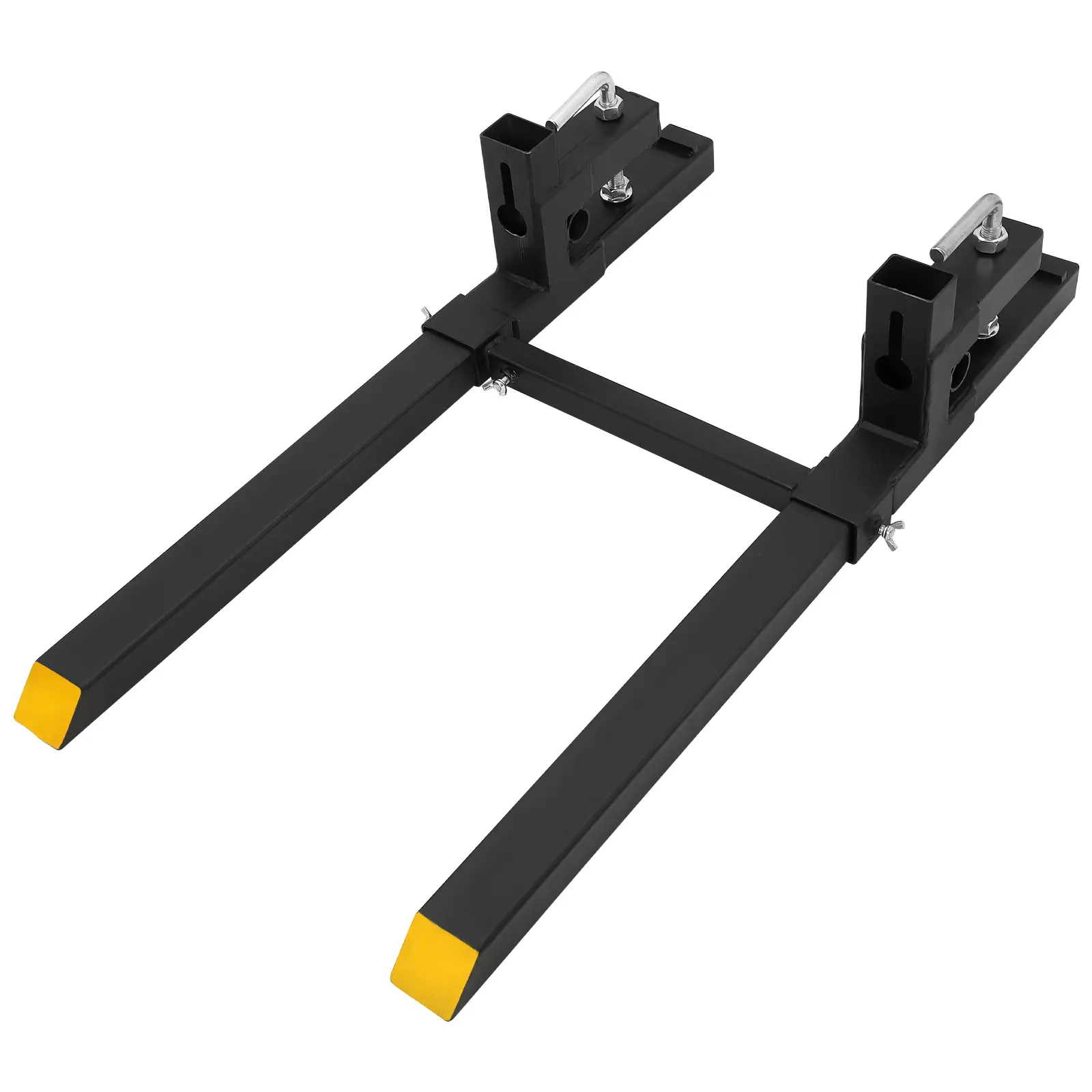 Heavy Duty 60" Clamp-On Pallet Forks for Tractor Loader & Skid Steer – 4000 lbs Capacity – Adjustable Stabilizer Bar – Quick Attach Farm Equipment Accessory – With Connecting Rod – Black