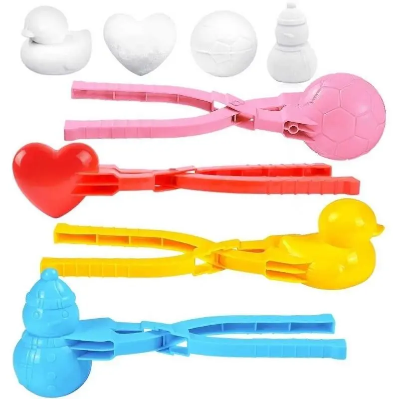 4pcs Winter Outdoor Snow Toy Set, Multi-Shape Snowball Molds, Snowman & Duck Snowball Maker, Fun Winter Gift for Kids, Skiing & Snowball Game