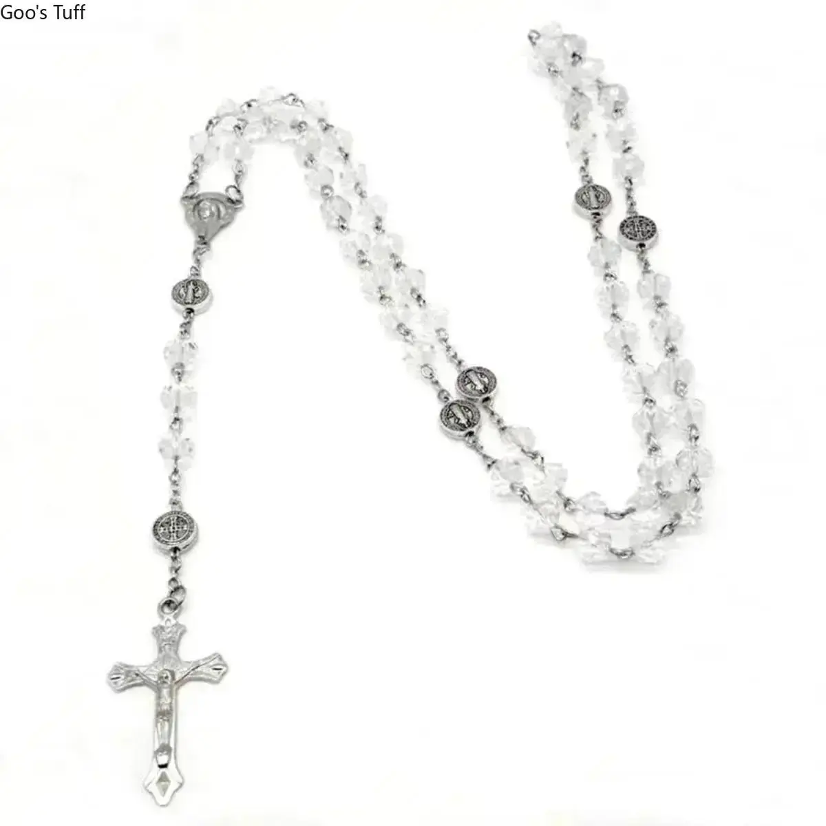 Unisex Colorful Crystal Beaded Alloy Rosary Chain with Crucifix Cross - Stylish Fashion Costume Jewelry Necklace, Ideal First Communion/Baptism Gifts for Men & Women
