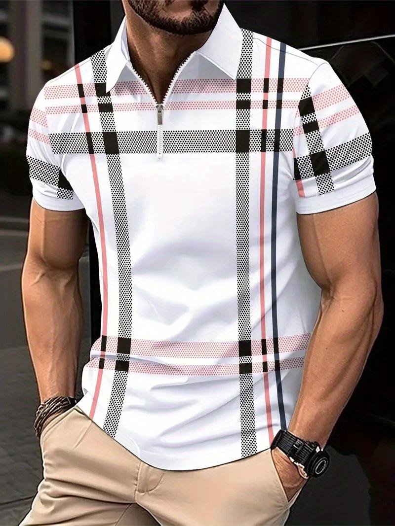 Summer Printed Checks Men's Casual Polo Collar Polo Shirt Menswear Top