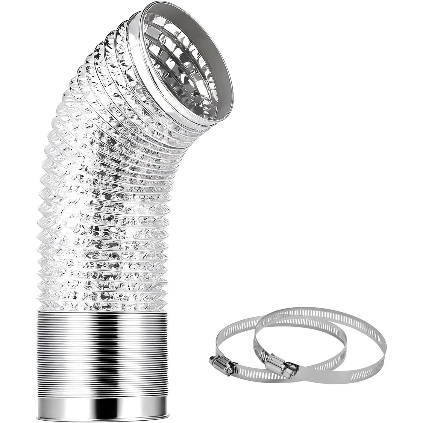 4 Inch 3 FT Flexible Dryer Vent Hose, 6-Ply  Foil Dryer Vent Kit with 2 Clamps,  PVC Exhaust Duct