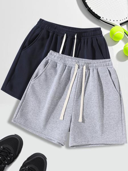 Unisex Drawstring Waist Shorts, Athleisure Casual Shorts, Soft Comfortable Solid Color Basic Style, Suitable for Casual Sports Outdoor Activities