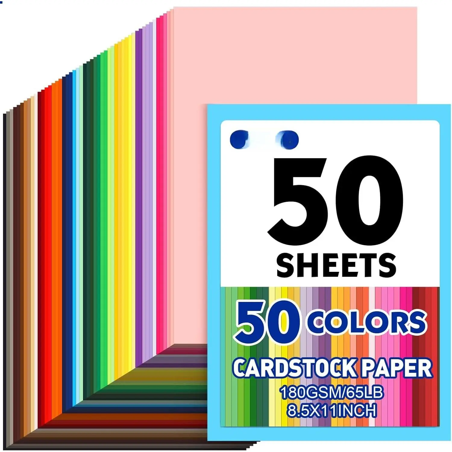 50 Sheets 8.5" X 11" Colored Cardstock, 50 Colors Card Stock | 50  Colors Construction Paper Printer Paper for Printing, Card Making, DIY Crafts, School Supplies,Party 180GSM/65LB