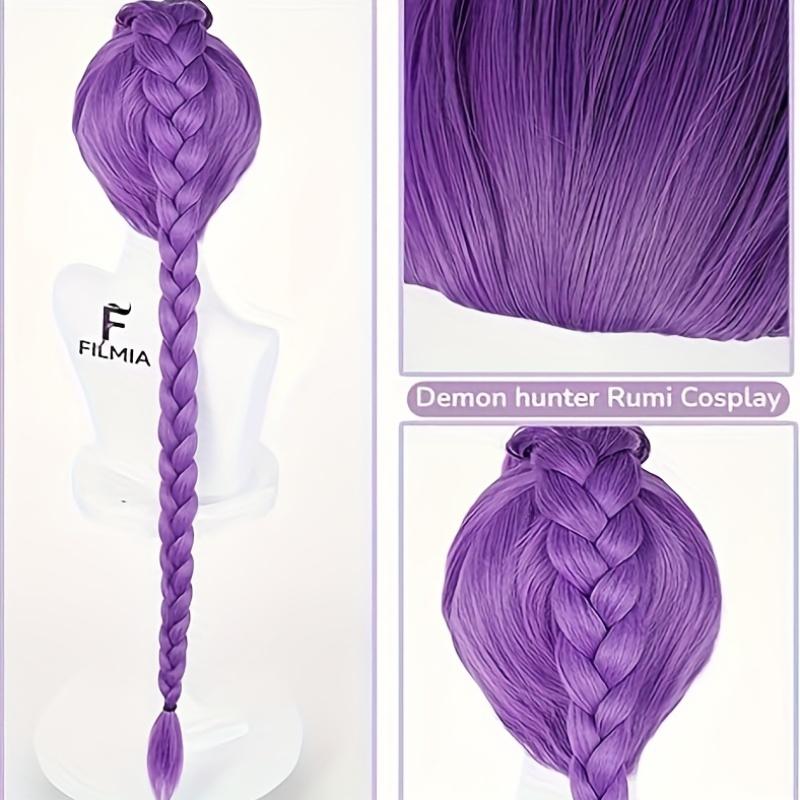 Women's Purple Braided Wig with Braids - Long Straight Hair Costume Party Hair Accessories Halloween, Cosplay, Performance - Natural Purple Tone (Violet/Purple) - Comfortable and Easy to Manage - Ideal Anime