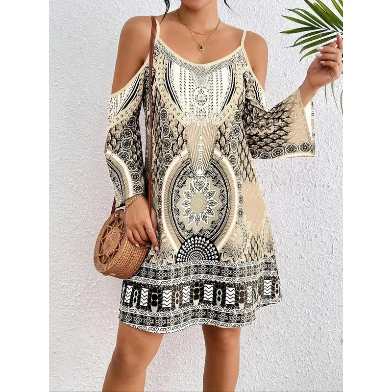 Women's All Over Print Lightweight Dress, Fashion Casual Wear Sleeveless A Line Dress for Beach Holiday Vacation, Ladies Dress for Summer