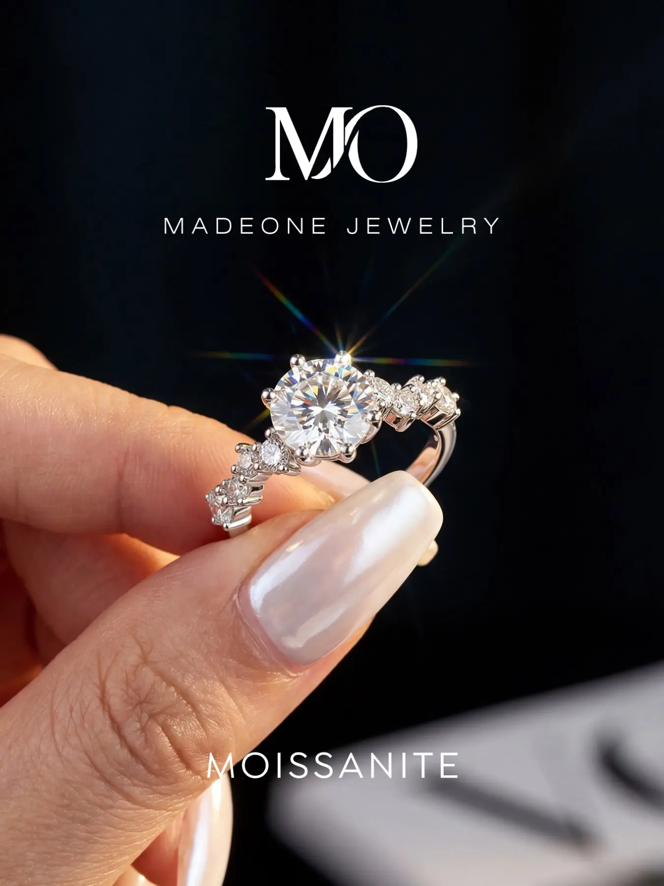 1 Carat Round Moissanite Copper Engagement Ring for Women, Six‑Prong Center Stone, Side Shank Inlaid with Moissanite Accents, Elegant Promise Ring, Sparkling Moissanite Jewelry, Ideal Accessory for Proposal, Anniversary & Special Occasions