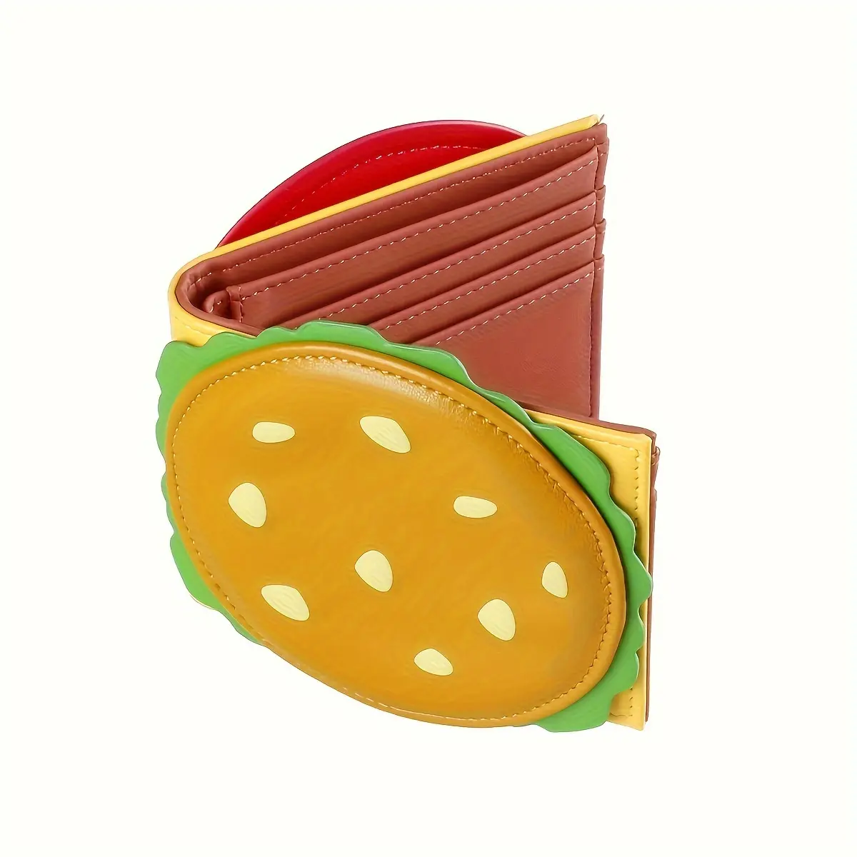 Hamburger-shaped bi-fold wallet; creative and fun coin purse for daily use; RFID-blocking card holder; PU leather multi-slot coin organizer; portable short PU wallet with coin pocket.