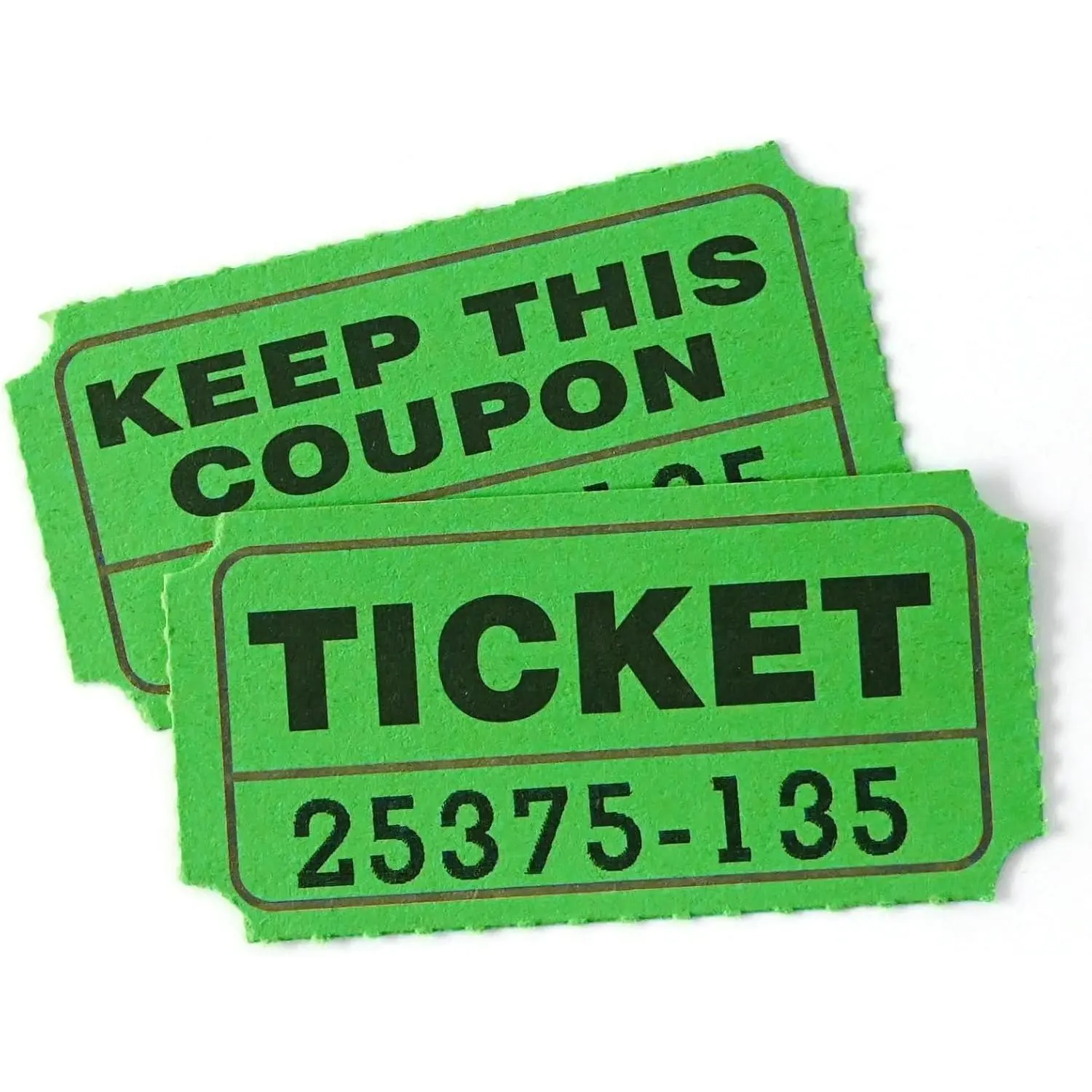100 Raffle Tickets (200 Pcs 100 Pairs) 50/50 Double Ticket, Bold Numbers for Easy Reading, for Events Entry Class Reward & Prizes -Green